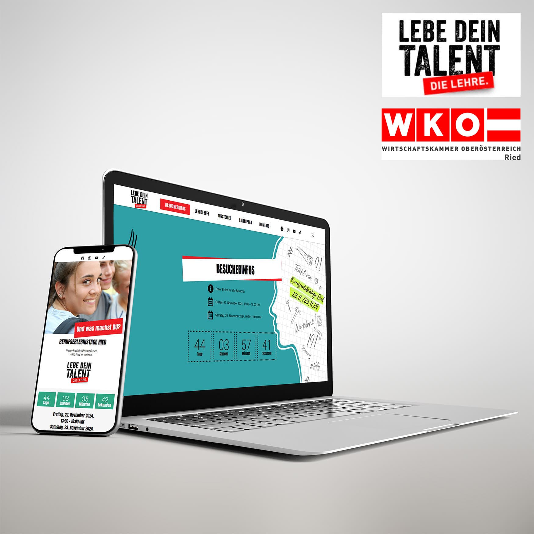 Website von den Berufserlebnistagen auf Handy und Laptop Ansicht
