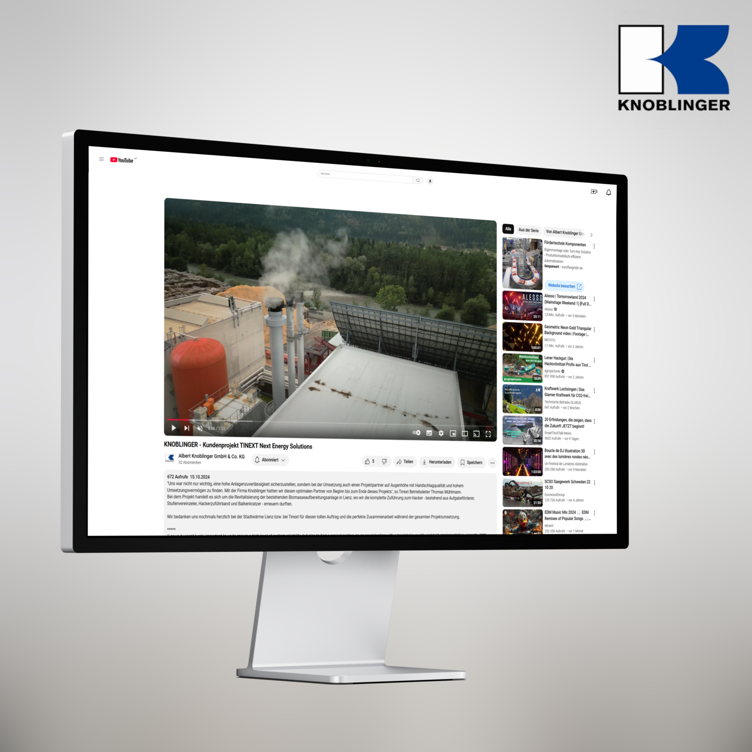 Knoblinger Youtube Video auf dem Computer